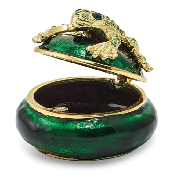Bejeweled Green Enamel  Frog Trinket Box & pendant - Picture 3 of 5